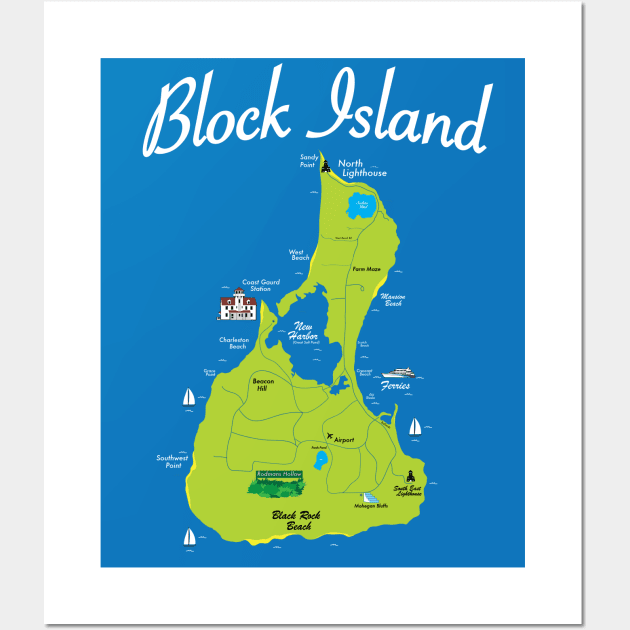 Block Island Map Wall Art by ACGraphics